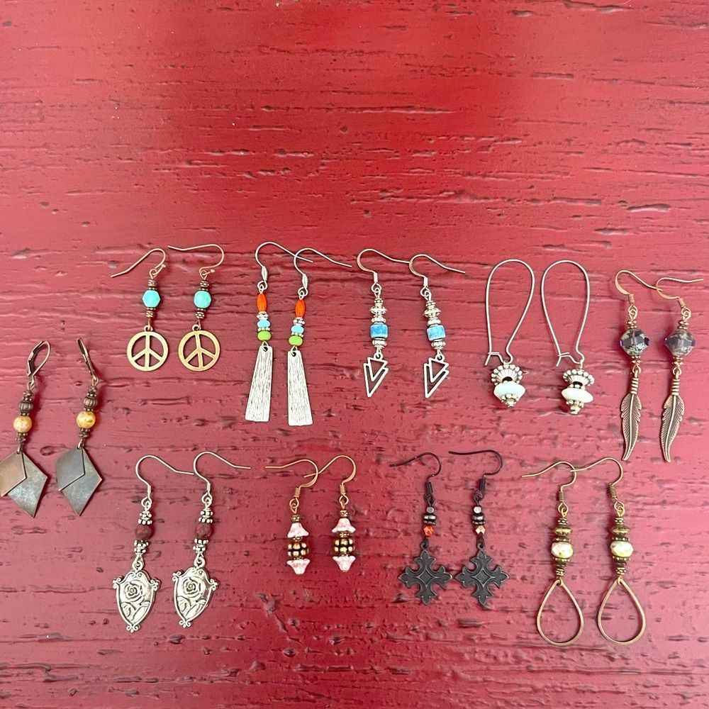 Earring Lot 10 Pair Hand Crafted Artisan Earrings Bohemian Earrings NEW # 194